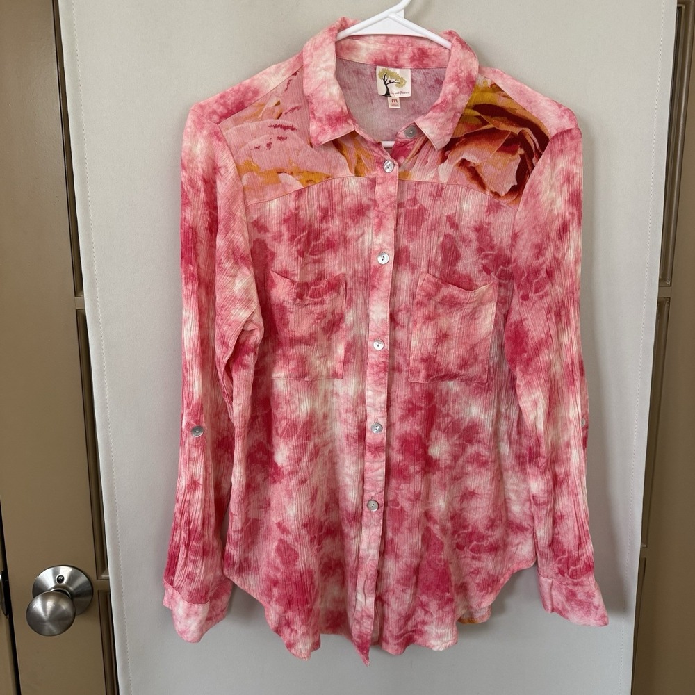 Fig & Flower Anthropologie Women's Medium Floral Long Sleeve Button Up‎ Shirt - Picture 2 of 7
